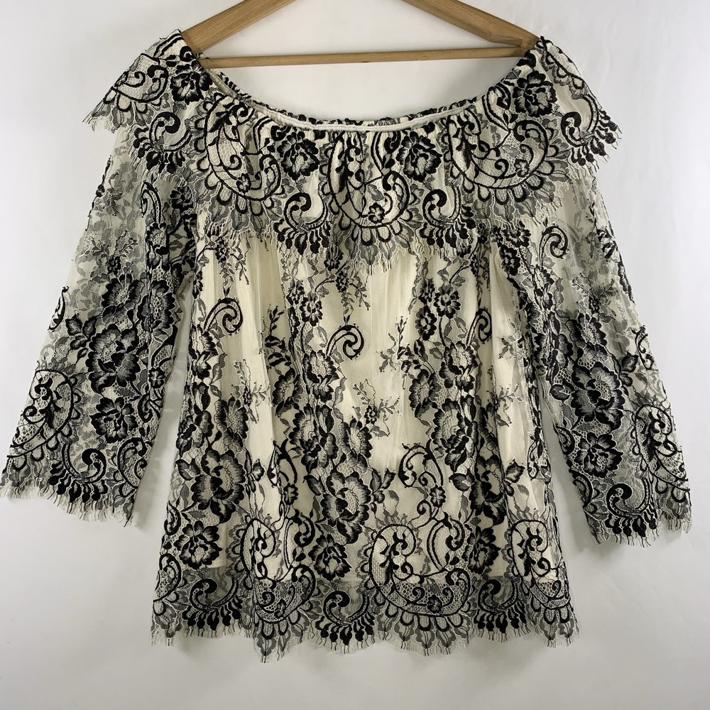Goth Romantic Womens Floral Eyelash Lace Off Shoulder Top Sz M Parisian Feminine